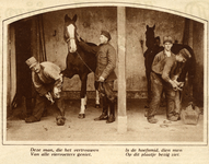300082 Afbeelding van de hoefsmid bij de verzorging van paarden op het terrein van de Kazerne der Veldartillerie ...